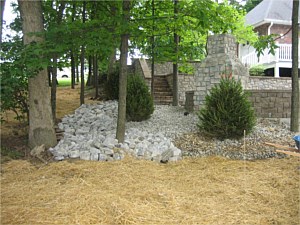 Custom Stone Stairs, Retaining Wall & Fireplace